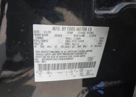 2009 Ford Edge Limited z USA, uszkodzony, nr VIN 2FMDK39CX9BA99685